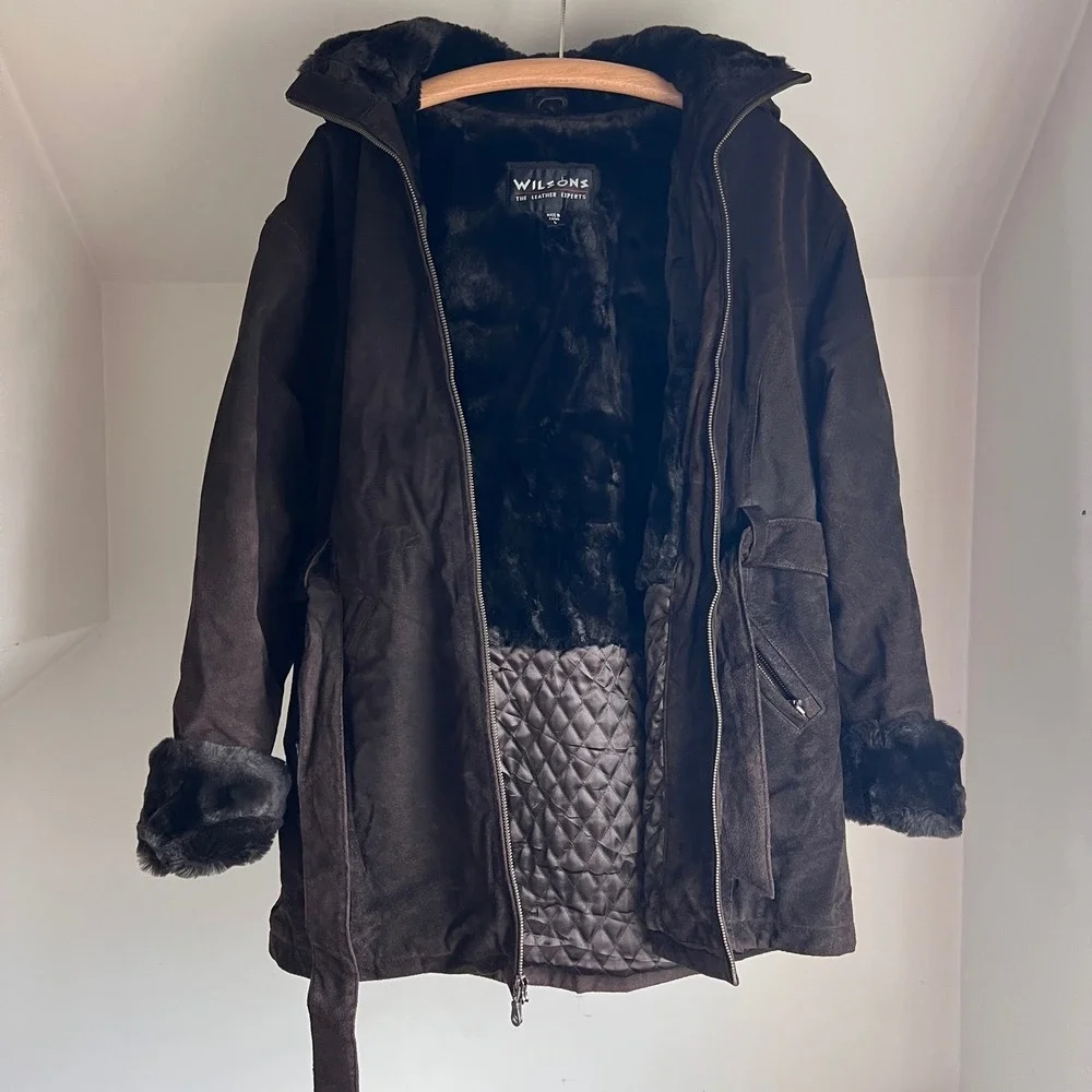 Vintage Wilsons Leather Brown Suede‎ Jacket Removable Hooded Penny Lane Coat